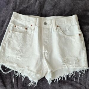 Levi's 501 White Frayed Jean Shorts